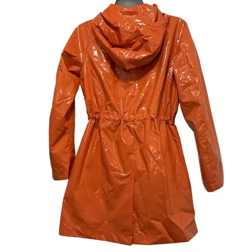 Jane Post Lightweight Rain Parka in Glossy Tangerine Orange Size XS