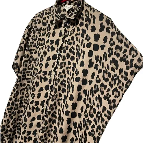 BIBI Leopard Print Chiffon Button Down Tunic Dress High Low Edgy Mobwife Fall Brown