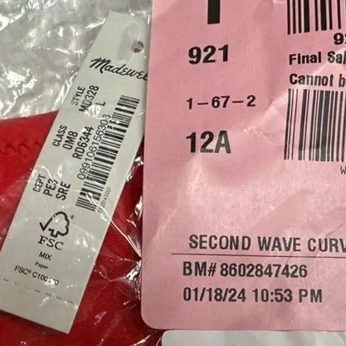 Madewell  Second Wave Curved-Waist Bikini‎ Bottom In Siberian Red Size L