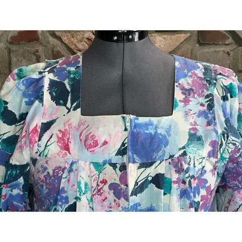 house dress floral pocket zip front purple pink green white