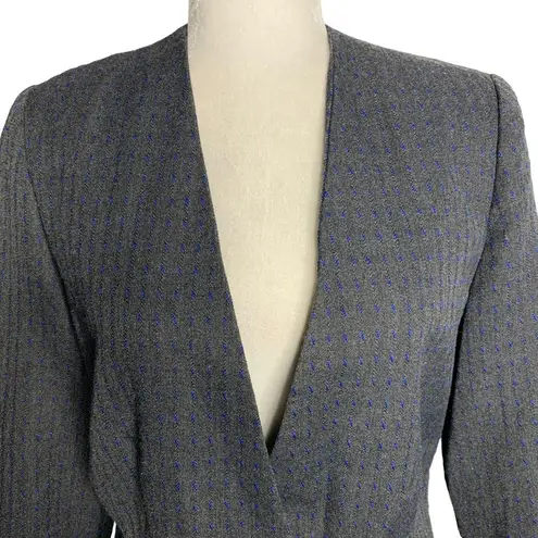 Vintage 80s Haberdas Her Cropped Blazer 6 Grey Blue One Button No Collar Lined