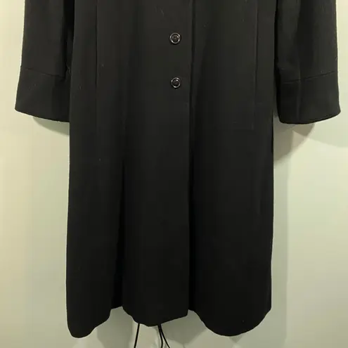 Vtg Albert Nipon Women Black Wool Button Up Maxi Velvet Lined Hood Pea Coat Sz 6