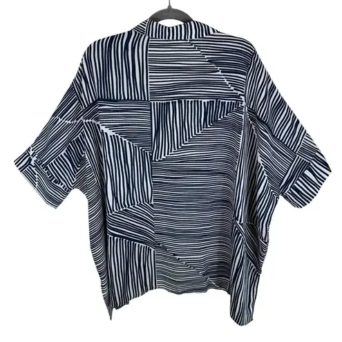 Monroe & Main NWT Navy Blue White Collared Short Dolman Sleeve Button Up Size XL - Image 2