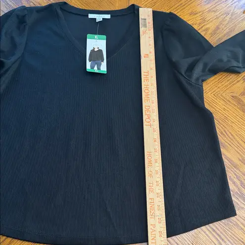 fever women's rib v neck sweater black, Black Size XL