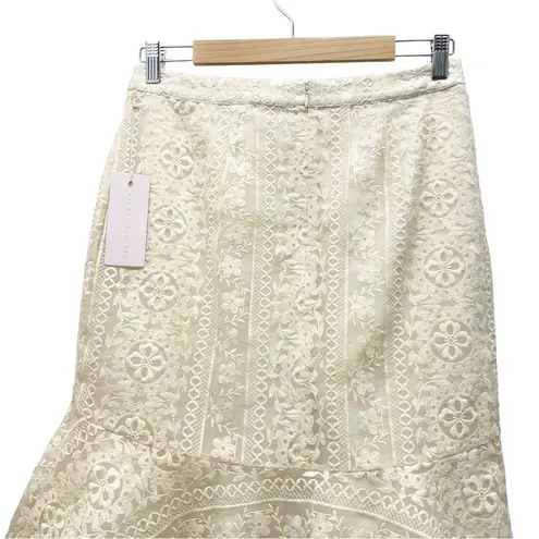 Rachel Parcell NWT Cream Embroidered Flounce Skirt Beige Swan Size Small NEW