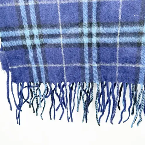 Enya Montarani Unisex Winter Boho Fringe Wool Cashmere Long Plaid Scarf Blue