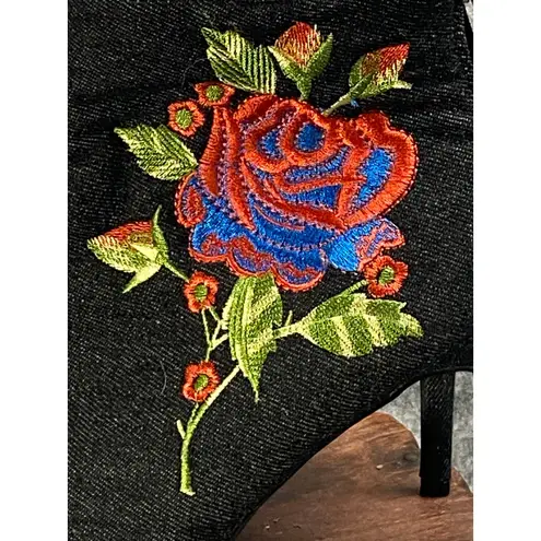Cape Robbin Black Embroidered Rose Stiletto Booties Dual Zips Size 8.5