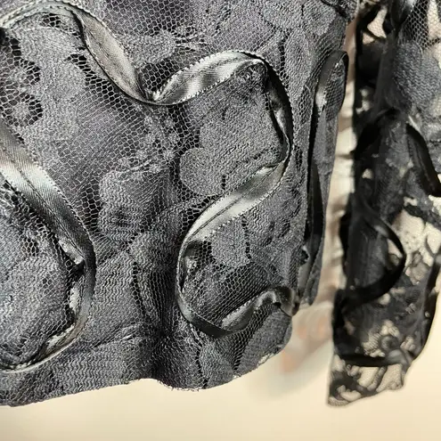 Vintage Patra Black Lace Ribbon Soutache Mesh Fitted Jacket Puff Shoulders Bow 6