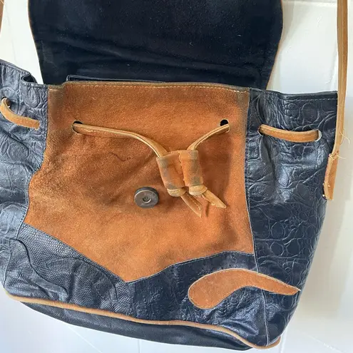 Black Leather Brown Suede Satchel Purse Shoulder Bag