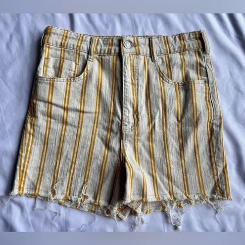 Pilcro by Anthropologie Yellow and Cream Striped High Waist Shorts 30