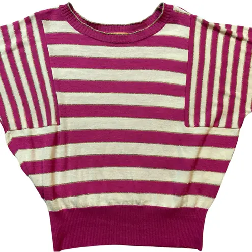 Ellen Tracy Pink Gold Striped Sweater Dolman Sleeves Size Large