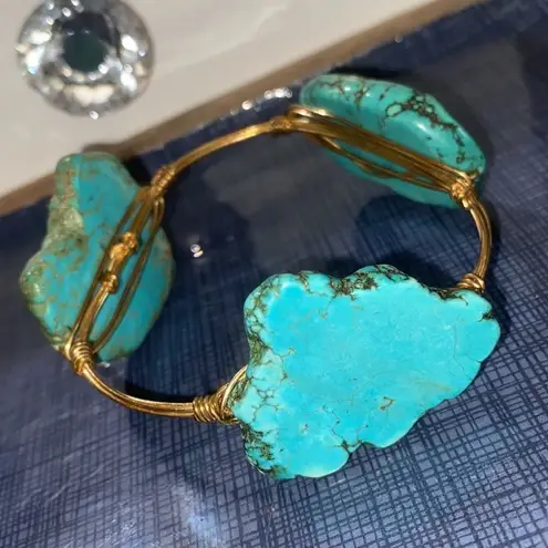 Raw Turquoise Gold Wire Druzy Cuff Bracelet