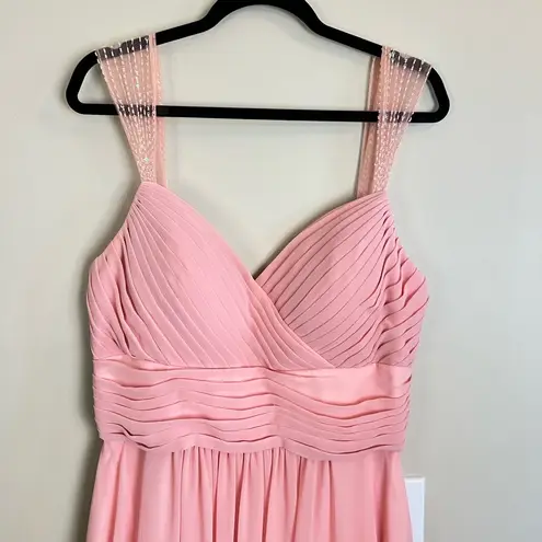 My Dreams & More Beautiful Pleated Chiffon Dress Beaded Straps Flowing Skirt 14 Pink