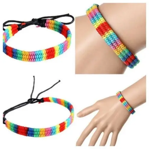 Pride Bracelet, LGBTQ+, Rainbow,‎ Unisex, Braided, Woven, Adjustable, New Red