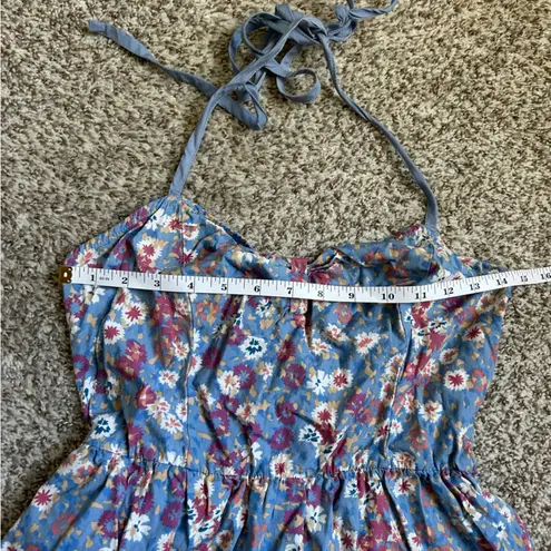 Urban Outfitters Pins and Needles Halter Skirted Romper Blue Floral Summer Large