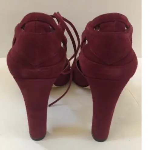 Dune London 267 Cannas d'Orsay Pumps Lace Up Stiletto Heels Burgundy Suede Sz 37