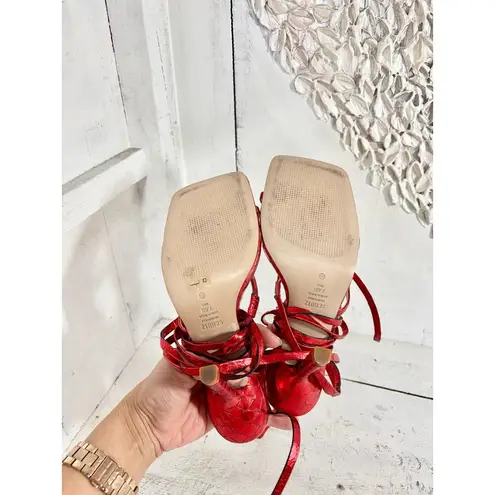 Schutz Lily Metallic Crocodile-Embossed Leather Sandal Red Women's Size 7.5 B