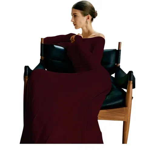 COMMENSE Off Shoulder Pleated Sweater Dress COLOR