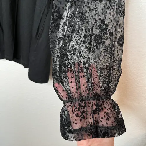 Beldini Belldini black mix media sheer sleeve romantic lace goth long sleeve top 2X