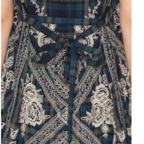 Johnny Was Dion Draped Sleeveless Vest Embroidered Plaid Open Self Tie