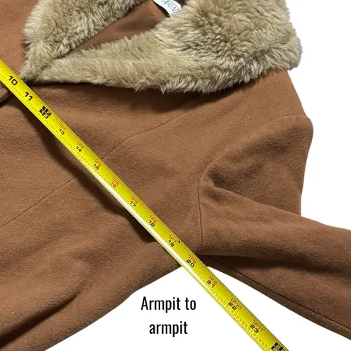 Y2K Farina 2 Penny Lane Faux Fur Trim Trench Coat Old Money Mob Wife M/L Tan Size M