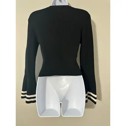 CAARA Black Ribbed Knit Bell Sleeve Sweater Slightly Cropped Top Size S