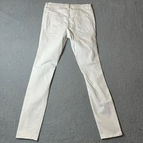 Frame Jeans Womens 30 White High Waist Distressed Ribbed Ankle Skinny Jeans