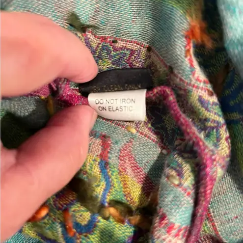 Roja Multicolored Floral Beaded Fringe Wool Skirt XL Purple