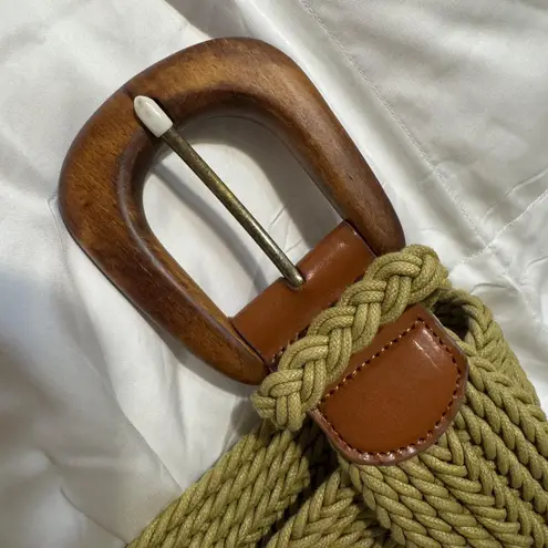 Lafayette 148 New York Belt Womens Medium Olive Wide Woven Braided Wood Buckle Green