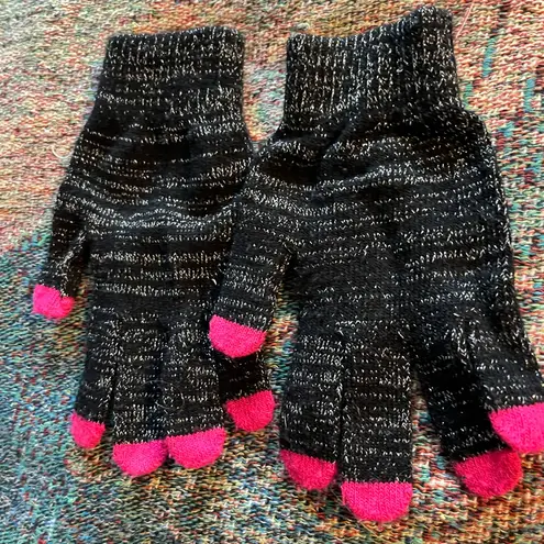 Black and Pink Knit Gloves with Ribbed Cuffs Mittens Winter Skater Goth Hippie