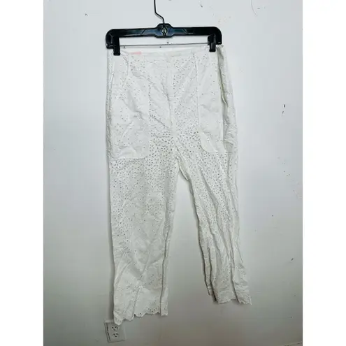 VERONICA BEARD White 100% Cotton Lace Eyelet Scalloped Cuff Riggs Pants Size 8