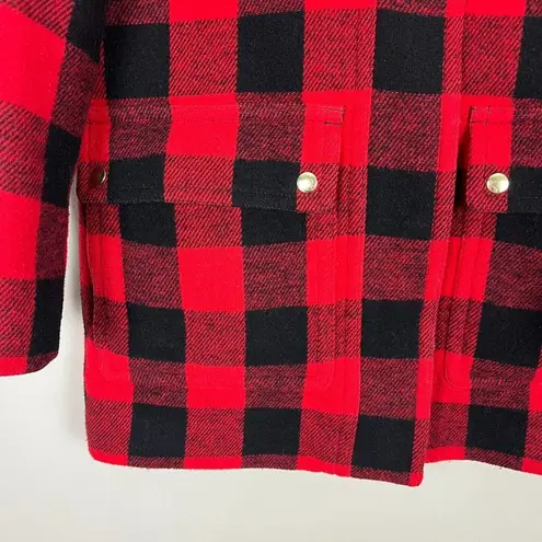 J Crew Jacket Womens 6 Red Vail Parka Coat Buffalo Check Plaid Faux Fur Hood