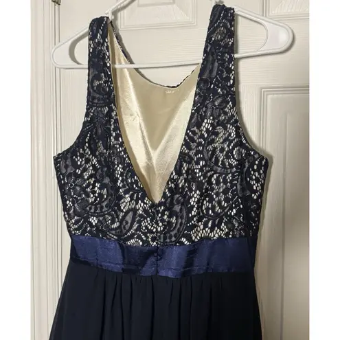Unknown Brand Navy Blue/Champagne Evening Gown, Lace Top, Polyester/spandex, 14 Blue