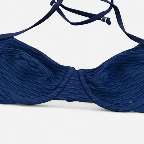 Shoshanna navy blue textured sweetheart cut halter bikini top A Cup new