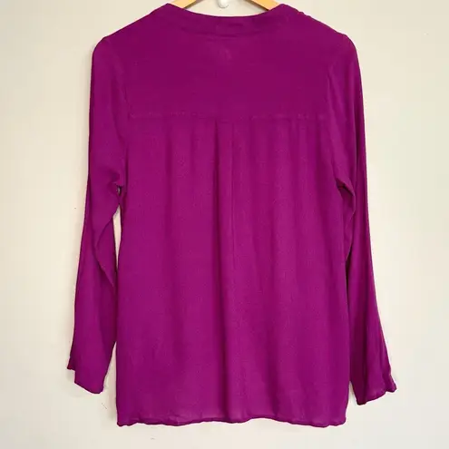 ee:some  Crossover Surplice Drapey Blouse Womens S Magenta V-Neck Long Sleeve