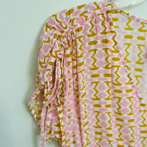 Figue Pink White Brown Geometric Tassel VNeck Tie Cinch Waist Dress Cover