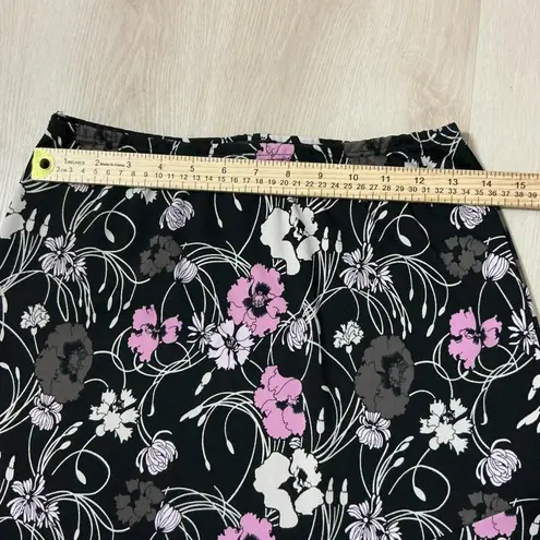 BCBG Paris Black Floral Print Midi Skirt Women's Medium Gothic Fairycore