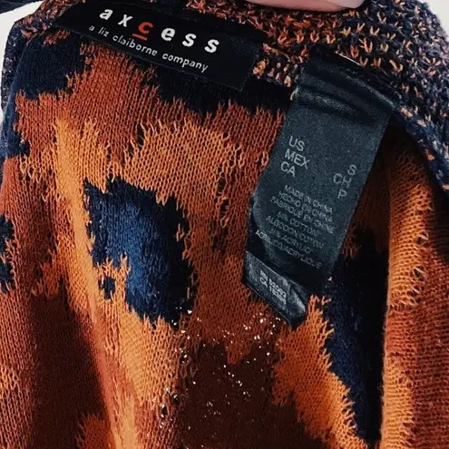 Axcess Multicolor Burnt Orange Short Sleeve Knit Cardigan Size Small Blue