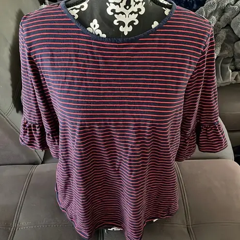 Pacific&Co G.H. BASS & . Navy Blue with Pink/Red Stripes 1/2 Sleeve Top Size Medium