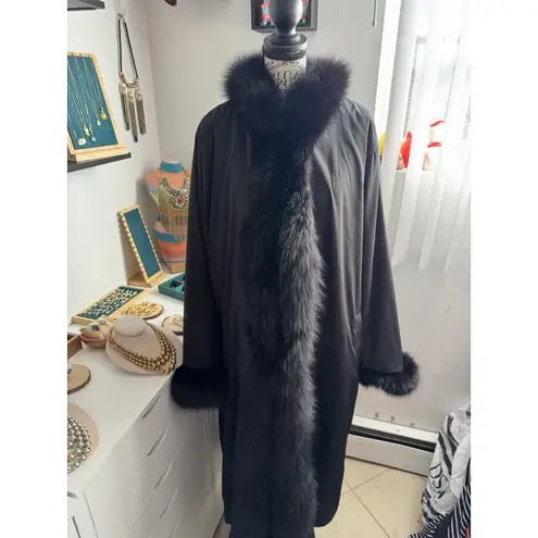 Marvin Richards Vtg Reversible Long Faux Fur Coat Sz 1X Black