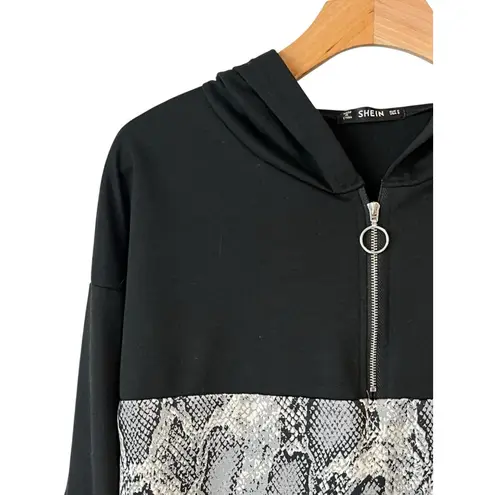 SheIn  Quarter Zip Hoodie Sweatshirt Womens Size S Black White Snake Skin Print