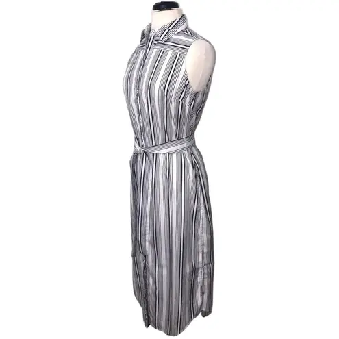 Foxcroft Stripe Non-Iron Cotton Sleeveless Maxi Shirtdress 6 EUC