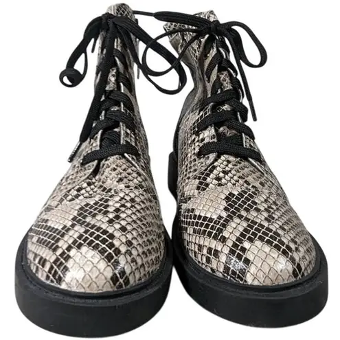 Linea Paolo Moto Boot‎ 5.5 Snakeskin Print Lace Up Ankle Boots Combat Booties Gray