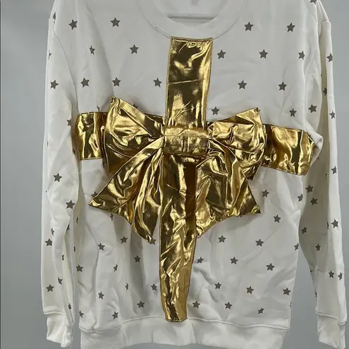 Vinyl Icons Gold White star large bow Sweatshirt S metallic Christmas holiday