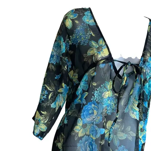 Rima Beachworld Women Top S Blue Floral Light Sheer Beachy Coverup Tropical Boho