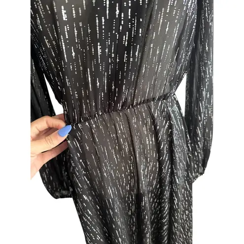 Maje Black Sheet Metallic Long Sleeve Black Maxi Dress Size 40 / US Large
