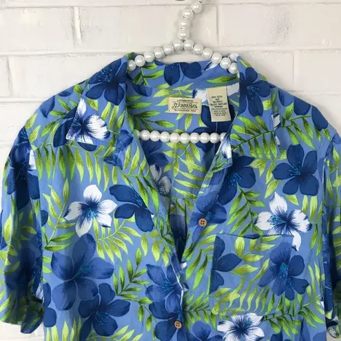 st. john's bay Vintage St.John’s Bay Hawaiian Tropical Floral Leaf Print Shirt Size 16