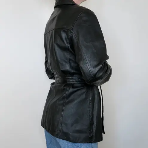 Jacqueline Ferrar Vintage 80s Black Leather Belted Jacket