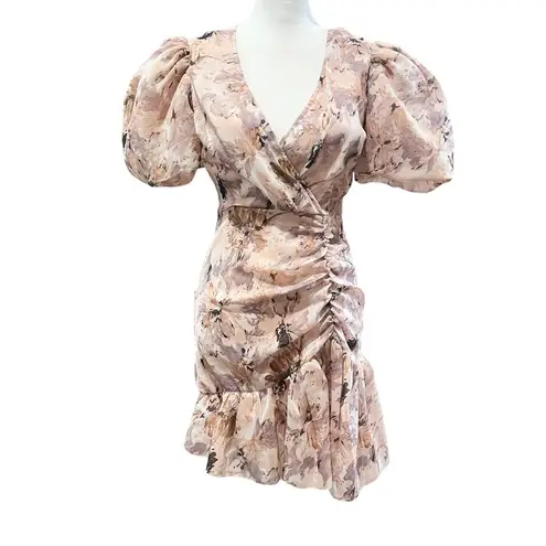 Missguided Mini Dress Size 0 Pink NWT Floral Coquette Flirty Puff Sleeve Frill