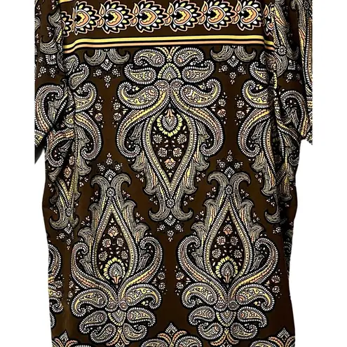 Bob Mackie Top Womens Size L Yellow Brown Pullover Tunic Wearable Art Boho Hippi